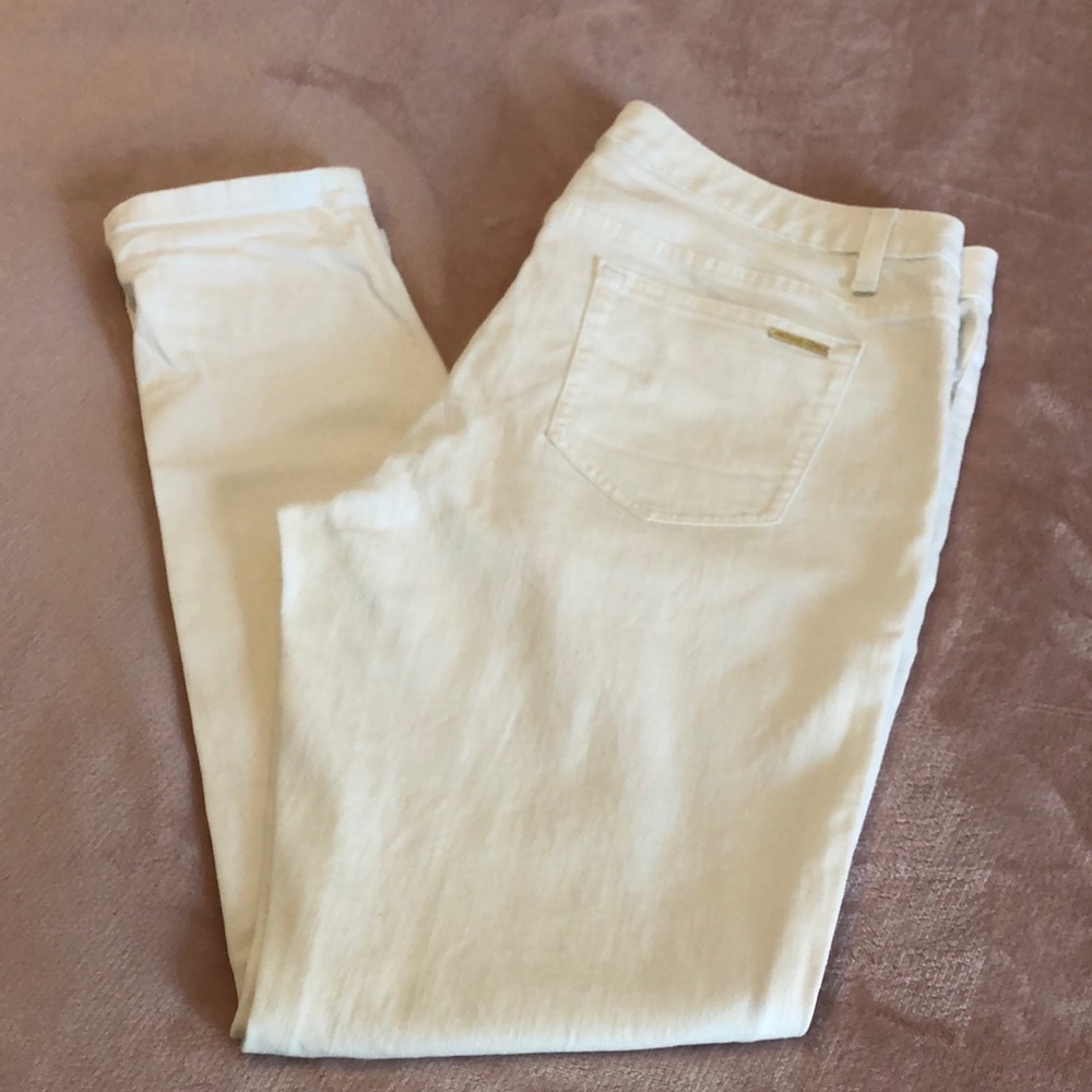 Michael Kors Ava Skinny Jeans size 12 in white with gold detail.